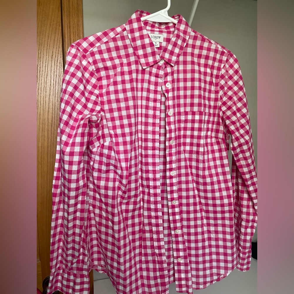 JCrew. Women’s button down. Hot pink and white. Size small.